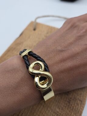 Roberto by RFM Infinito Gold Infinity Black Cord Bracelet